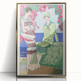 Charming Art Deco Wall Art - Stylish Women in Garden Setting Illustration