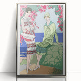 Charming Art Deco Wall Art - Stylish Women in Garden Setting Illustration