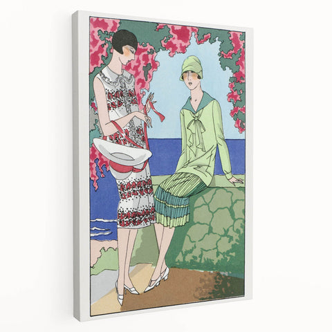 Charming Art Deco Wall Art - Stylish Women in Garden Setting Illustration