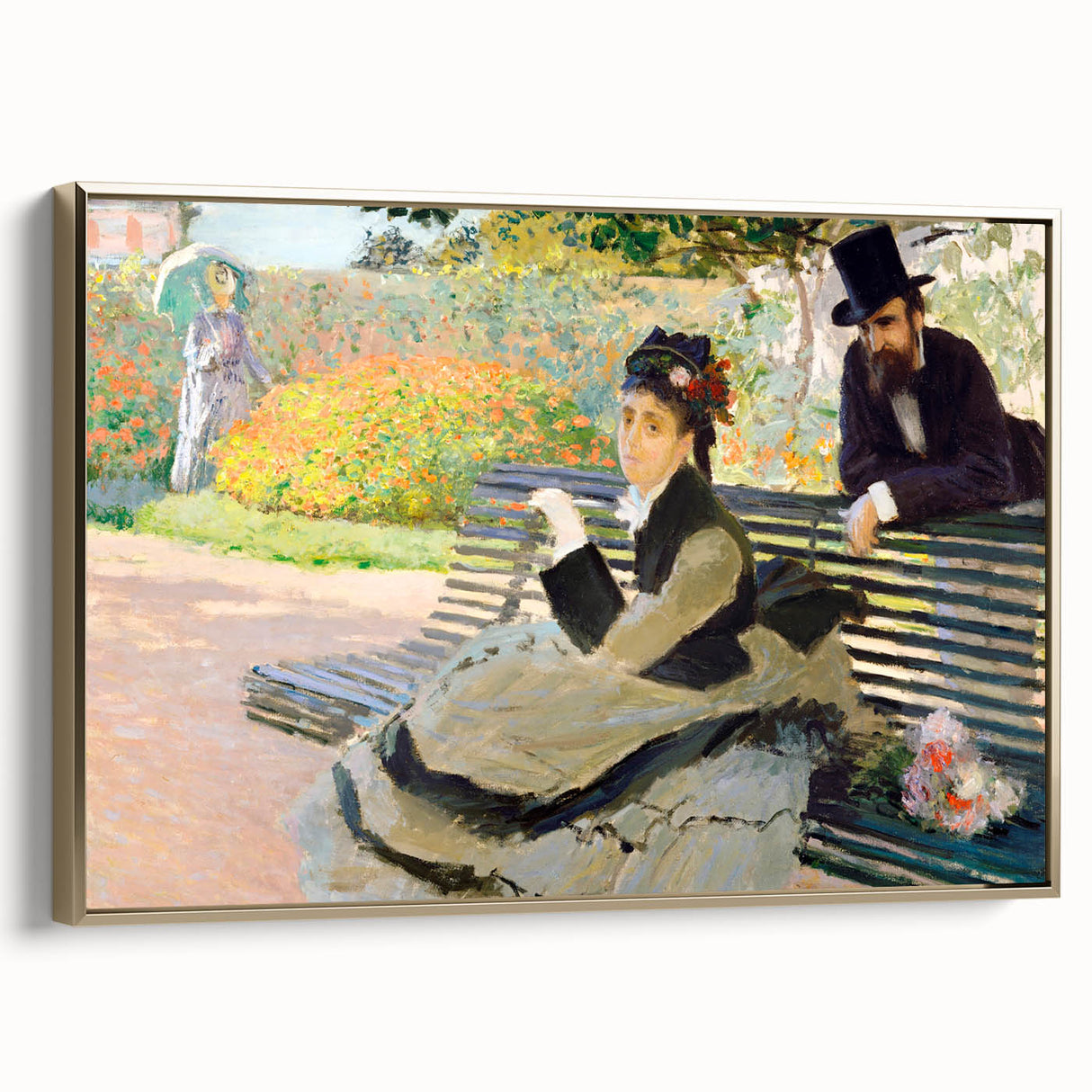 Impressionist Garden Scene - Monet's Camille on a Bench, Framed Print