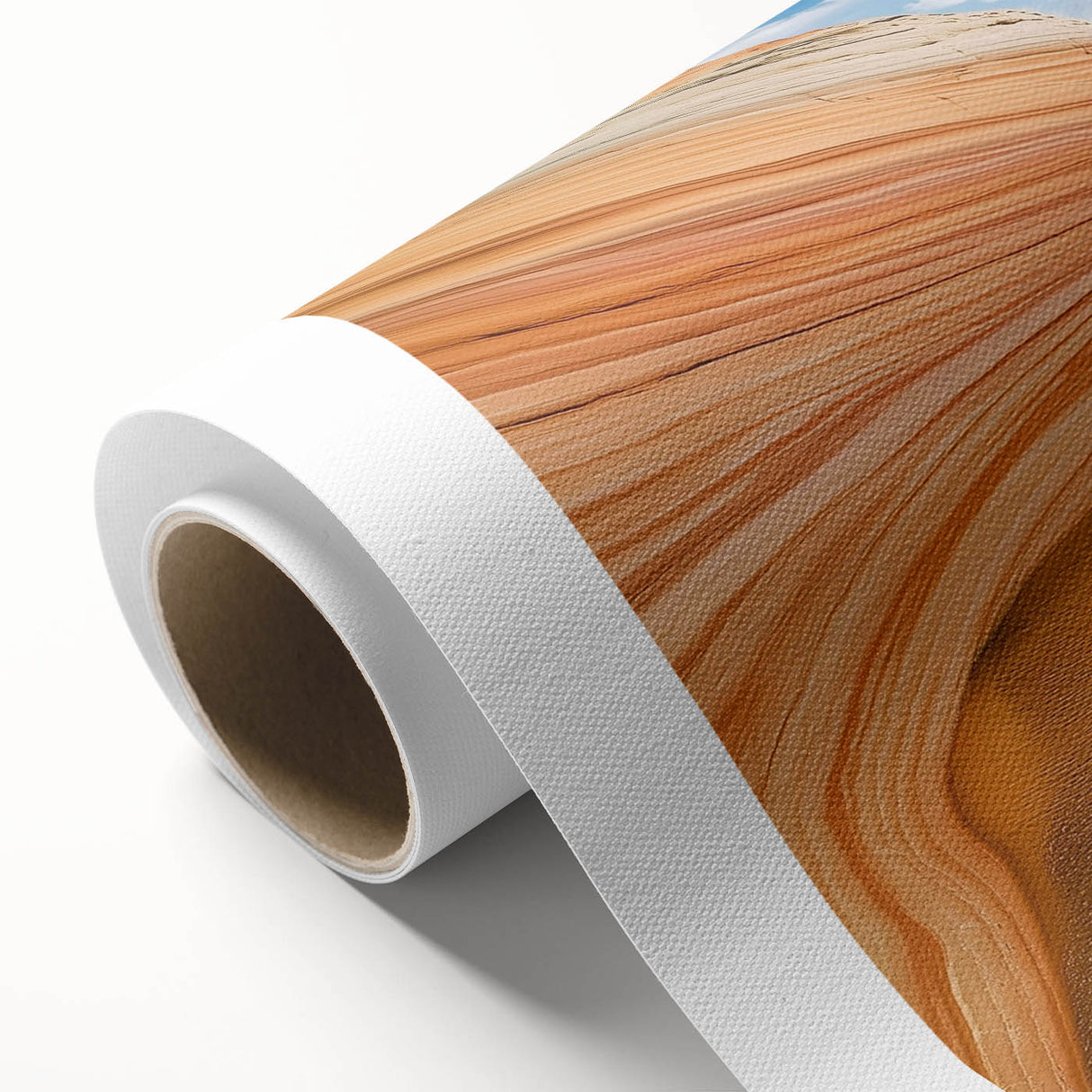 Vibrant rolled canvas artwork showcasing a stunning landscape of canyons, featuring rich earthy tones and intricate details, perfect for home decor.