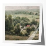 Landscape wall art print showcasing a serene countryside scene with rolling hills and vibrant greenery, designed to enhance home decor aesthetics.