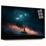 Acrylic landscape artwork depicting a serene countryside scene, showcasing lush green fields and a vibrant sky, presented in a side view without pins for a modern display.