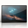 Framed acrylic landscape artwork depicting a serene countryside scene with lush greenery and rolling hills, presented in a sleek black frame for modern decor.