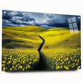 Acrylic glass artwork showcasing vibrant landscape fields in a side view, featuring vivid colors and intricate details, ideal for modern home decor.