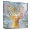 Large abstract wall art featuring close-up nature elements in vibrant green and blue tones on acrylic glass.