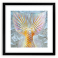 Extra large abstract art print featuring colorful, textured brush strokes on a black framed canvas.