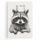 Adorable Raccoon Bathroom Wall Art - Fun Black and White Decor