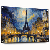 Acrylic print of a Parisian street scene in muted earth tones, suitable for dining room decor.