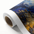 Art Deco poster of Paris scenery in pastel hues on rolled canvas, suitable as nursery wall art or dining room decor.