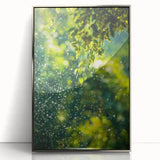 Mid-century modernist art depicting spring season in pastel shades, framed in silver acrylic, suitable for nursery wall art.