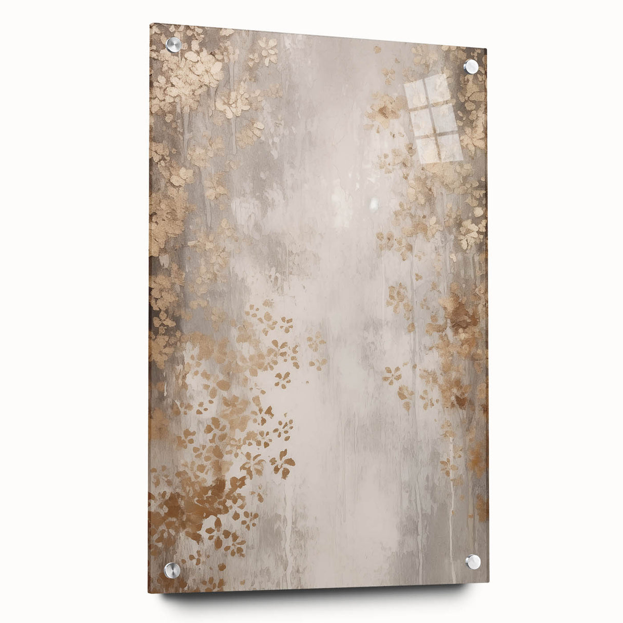 Large abstract wall art depicting winter season in muted blue and white tones on acrylic glass.