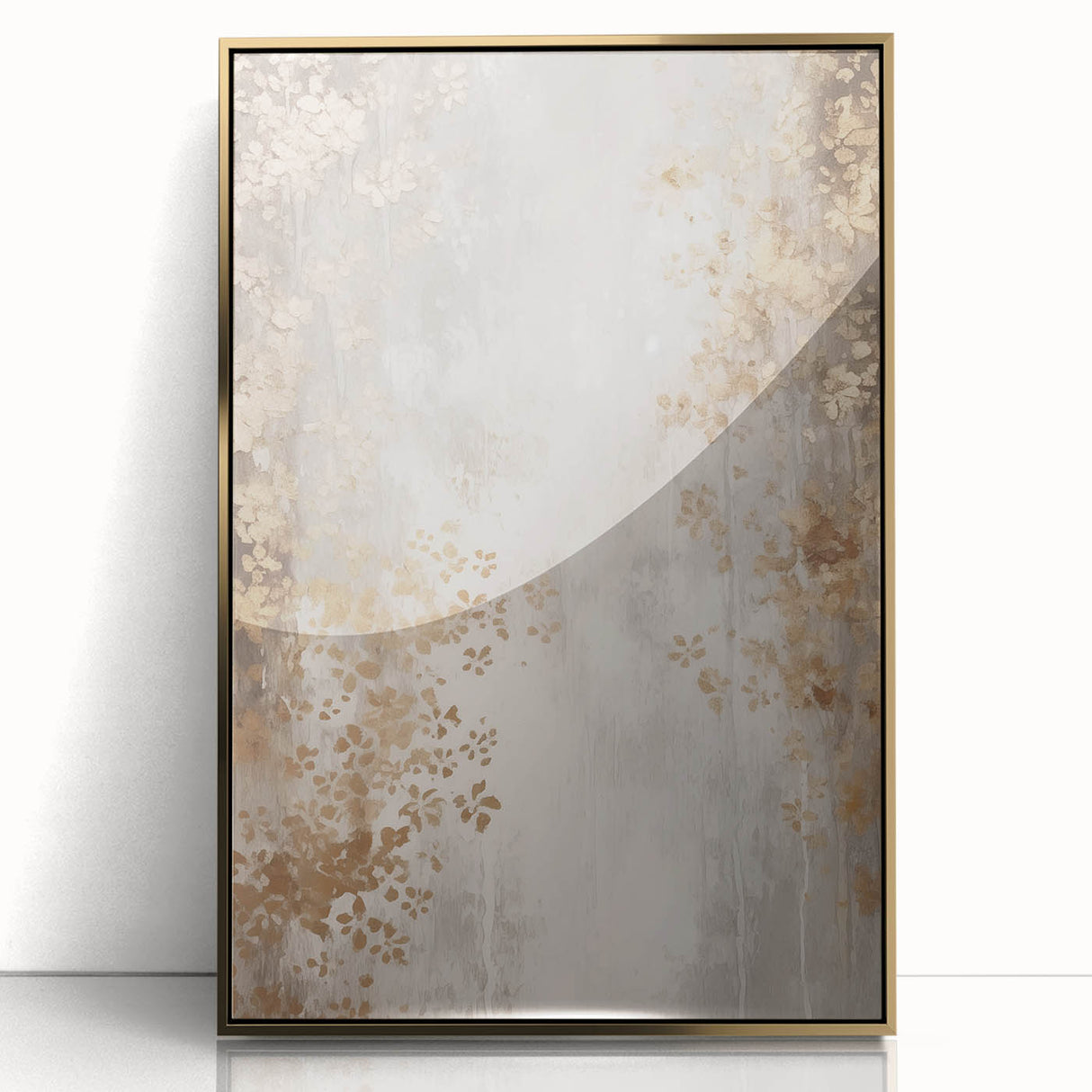 Mid-century modernist winter scene in muted blues and whites on a large framed acrylic, ideal for modern art wall decor.