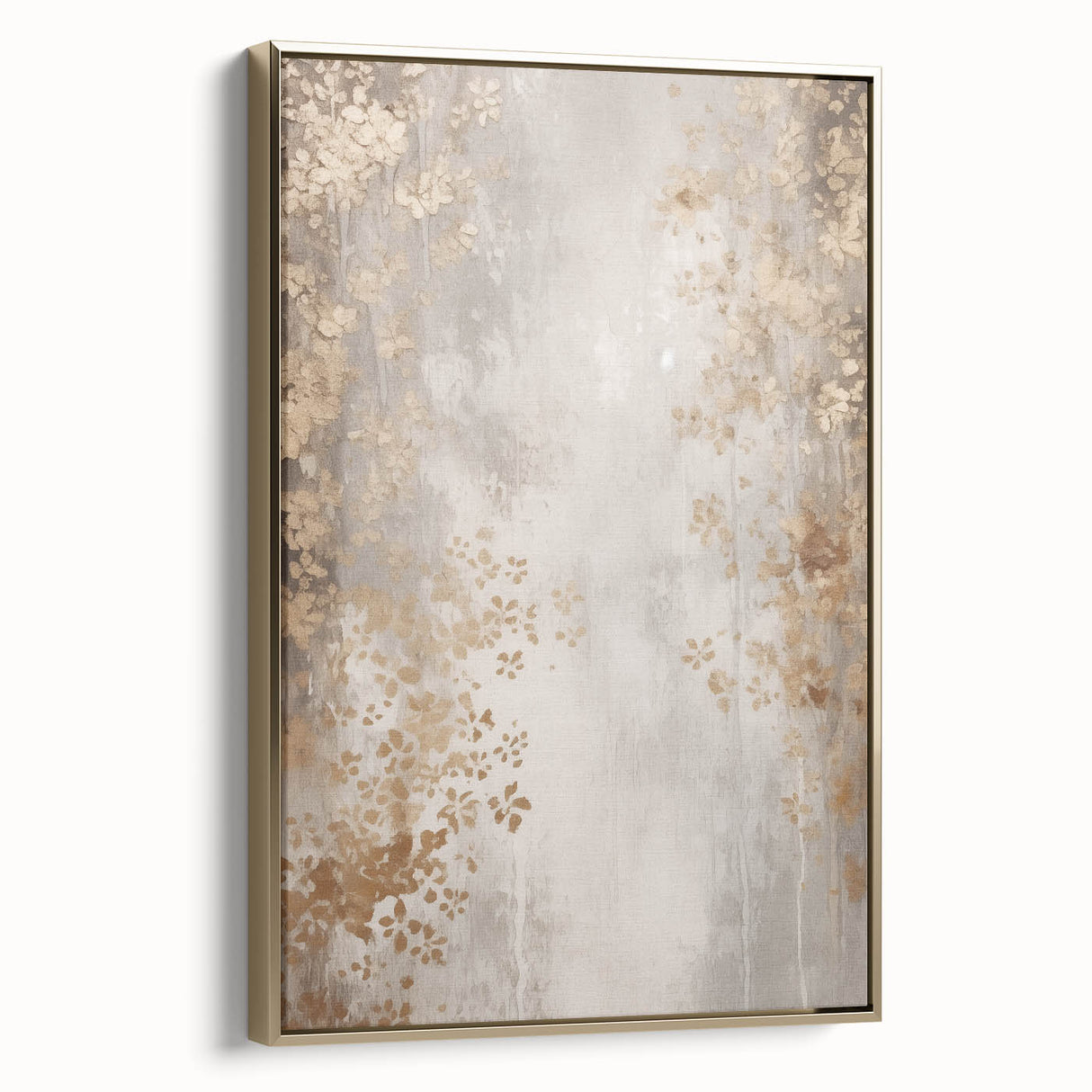 Winter landscape painting on framed canvas, featuring muted gray and white tones, ideal for bedroom wall art.