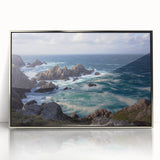 Framed acrylic wall art showcasing a stunning cliff landscape with vibrant colors and intricate details, ideal for modern home decor or office spaces.