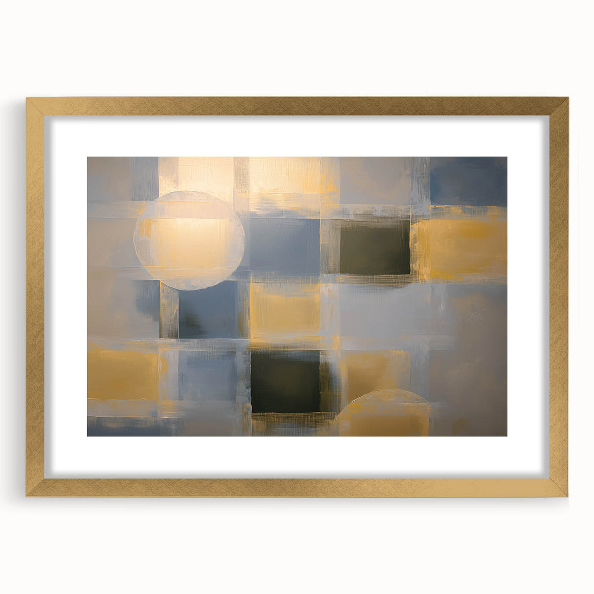 Abstract geometric frame in gold with a matte finish, showcased from the front. Ideal for modern decor, enhancing interior aesthetics with elegance.