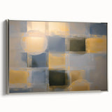 Abstract geometric framed canvas artwork in silver, showcasing intricate patterns and modern design elements, ideal for enhancing contemporary interiors.