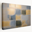 Abstract geometric design on stretched canvas showcasing vibrant colors with a modern aesthetic, ideal for contemporary home decor or art collections. The side view emphasizes the canvas's depth and texture, making it a striking focal point for any room.