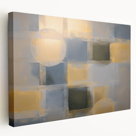 Abstract geometric design on stretched canvas showcasing vibrant colors with a modern aesthetic, ideal for contemporary home decor or art collections. The side view emphasizes the canvas's depth and texture, making it a striking focal point for any room.