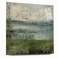 Abstract landscape wall art displayed in a sleek acrylic glass frame, showcasing vibrant colors and intricate patterns, ideal for modern home decor.