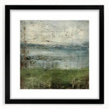 Abstract landscape wall art design framed with a mat, showcasing a blend of muted earth tones and vibrant colors, perfect for modern home decor.