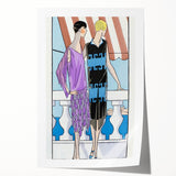 Chic Art Deco Wall Art - Two Fashionable Women in 1920s Balcony Scene