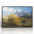 Framed acrylic artwork depicting a scenic landscape with a barn, showcasing vibrant colors and intricate details, perfect for home or office decor.