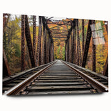 Acrylic glass landscape bridge design viewed from the side, showcasing intricate details and vibrant colors, secured with elegant pins for display. Ideal for modern decor enthusiasts.