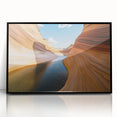 Framed acrylic artwork showcasing a stunning landscape of canyons, featuring vibrant colors and intricate details, perfect for enhancing home decor.