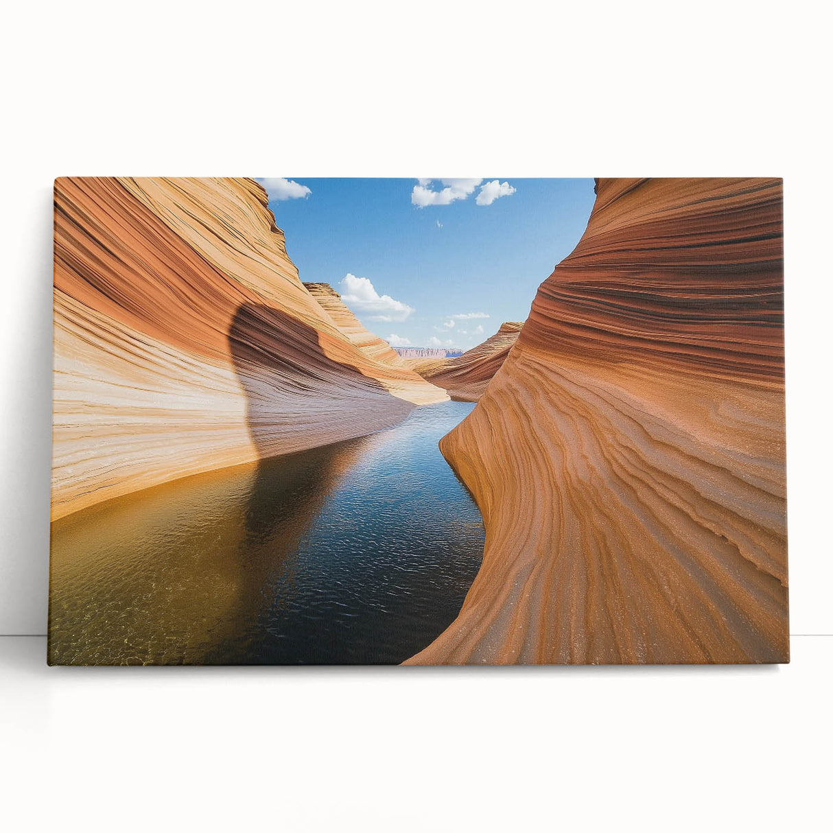 Stretched canvas artwork showcasing a vibrant landscape of canyons in rich earth tones, perfect for adding depth and beauty to any room decor. Ideal for nature enthusiasts.