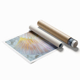 Extra large rolled print featuring close-up of dew on leaves, in muted green tones, ideal for bathroom wall art.