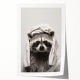 Towel-Wrapped Raccoon Bathroom Wall Art - Black and White Decor