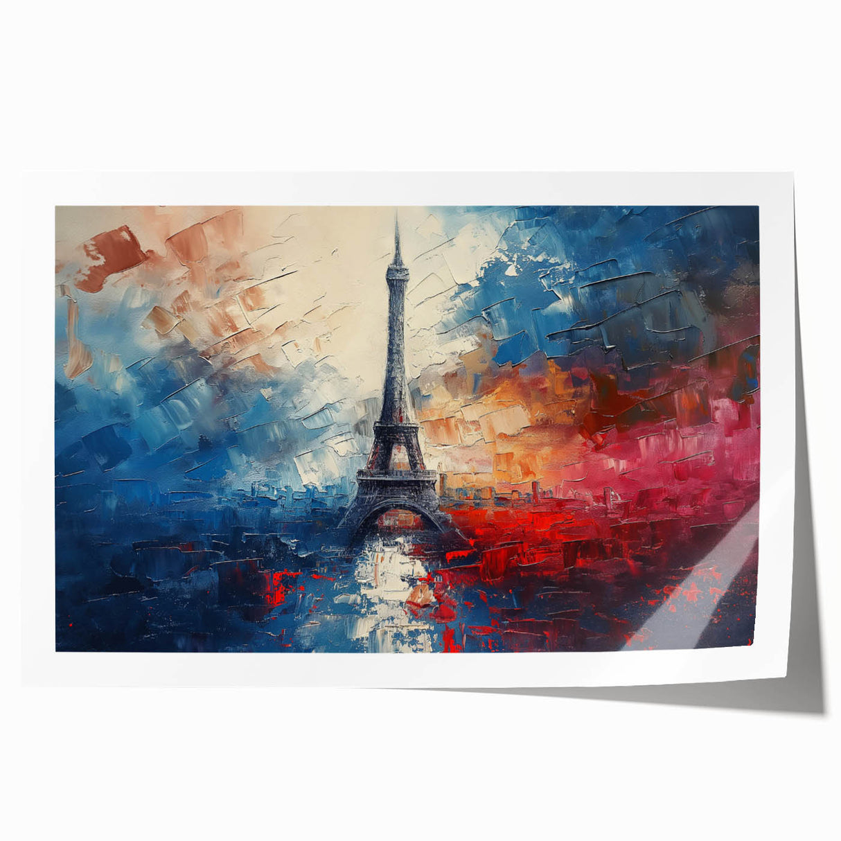 Extra large rolled print depicting a serene Parisian street scene in soft pastel hues, ideal for dining room wall art.