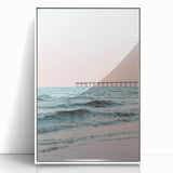 Art deco poster featuring a summer-themed design in pastel colors on a white acrylic framed print.