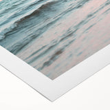 Art deco poster featuring a summer beach scene in soft pastel shades on rolled canvas, suitable for dining room decor.