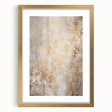 Extra large abstract art print with textured design in cool blue and white tones, framed in gold.