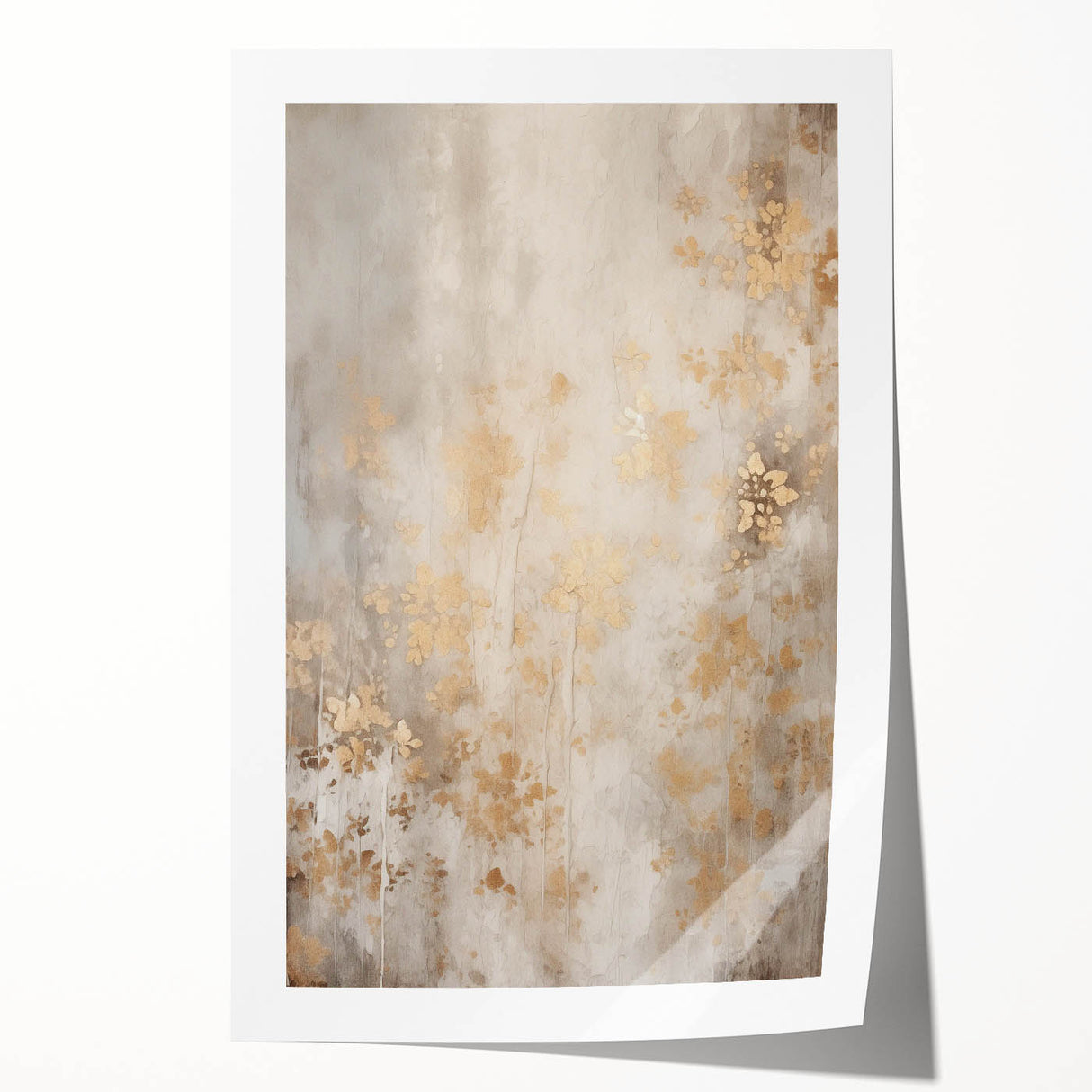 Extra large rolled print of a winter floral scene in muted blue and white tones.