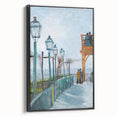 Black and white landscape painting of a vintage scene on framed canvas, ideal for bedroom wall art.