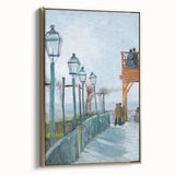 Side view of a framed canvas featuring Van Gogh-inspired landscape in muted gold tones, ideal for bedroom wall art.