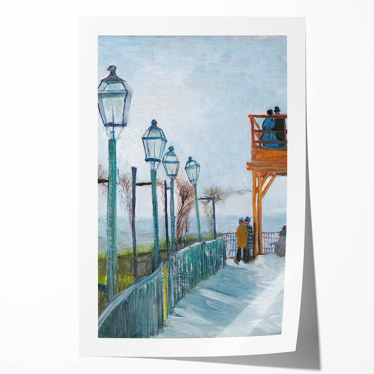 Vincent van Gogh-inspired floral art on extra large rolled canvas, featuring vibrant blue and yellow tones.