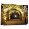 Acrylic glass artwork showcasing a stunning landscape of castles, displayed from a side view with decorative pins. Ideal for enhancing interior decor with elegance.