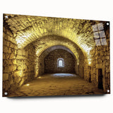 Acrylic glass artwork showcasing a stunning landscape of castles, displayed from a side view with decorative pins. Ideal for enhancing interior decor with elegance.