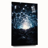 Acrylic landscape artwork depicting intricate caves, presented from a side view without pins, showcasing vibrant colors and smooth glass finish, ideal for modern decor.