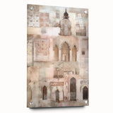Abstract architectural wall art displayed in a side view, showcasing vibrant colors and intricate patterns on acrylic glass, secured with pins for stability. Perfect for modern decor enthusiasts.