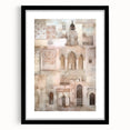 Abstract architecture wall art framed with a black mat, showcasing geometric shapes and muted tones, ideal for modern home decor and artistic interiors.