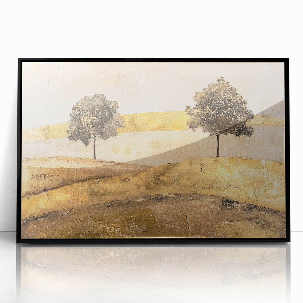 Framed acrylic wall art showcasing an abstract landscape design in black, highlighting intricate textures and vibrant colors, perfect for modern home decor.