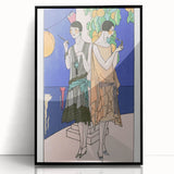 Art Deco Wall Art - Elegant Women with Cigarette Holders in Garden Scene
