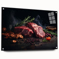 Acrylic print of large abstract wall art featuring assorted food dishes in vibrant colors, ideal for dining room decor.