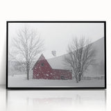 Framed acrylic landscape artwork showcasing a picturesque barn scene, featuring rich colors and intricate details, ideal for enhancing home decor with rustic charm.