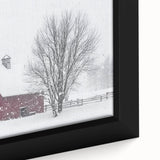Close-up of a stunning barn-framed canvas featuring a landscape design, showcasing vibrant colors and intricate details, perfect for home decor enthusiasts.
